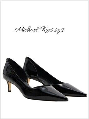 Michael Kors Elyse Black Patent Leather Kitten Heel D'Orsay Pump Shoes Sz 8